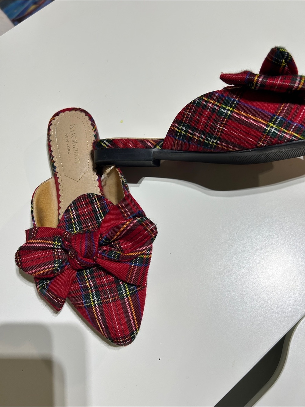 Christmas Hostess Red Plaid Cloth Bow Women's Slip-On Flats